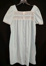 Vintage Barbizon Housecoat Nightgown Blendaire Batiste Blue Button Front Sz M