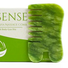 LEOSENSE Gua Sha Comb Tool, Natural Green Jade Stone Scalp Multi Using