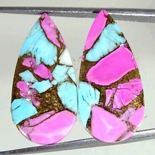15.20Cts Cotton Candy Pink Copper Turquoise Pear Pair Cabochon Loose Gemstone