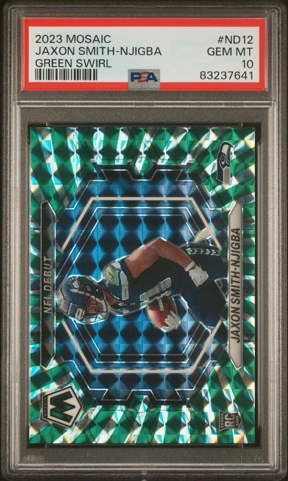 2023 PANINI MOSAIC NFL DEBUT GREEN SWIRL 7/11 JAXON SMITH-NJIGBA ND12 GEMMINT 10