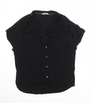 Esprit Damen schwarz Viskose Basic Knopfleiste Größe M V-Ausschnitt