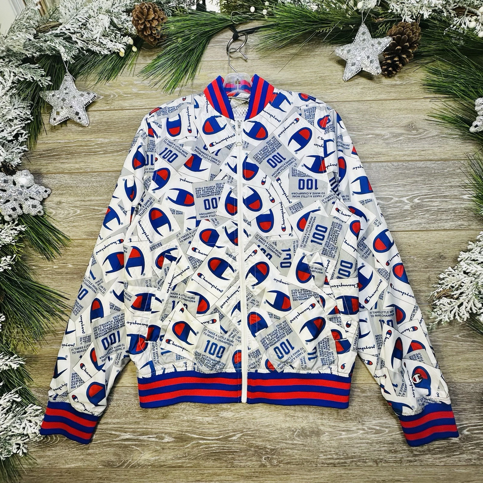 CHAMPION MEN’S ALL OVER PRINT Jacket Size Small Windbreaker Full Zip Logo