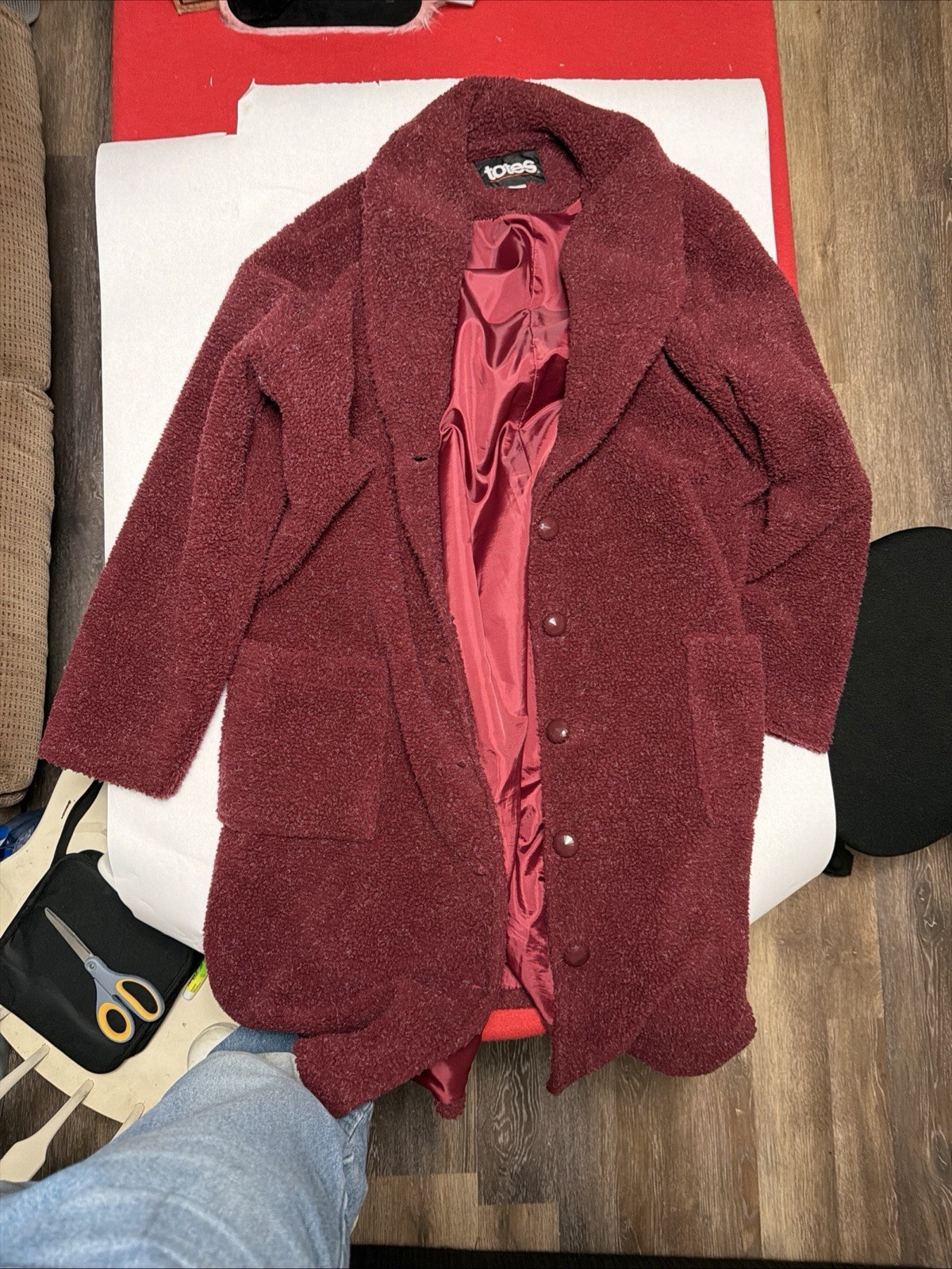 Totes Burgundy Button Collared Jacket Womens Soli… - image 2