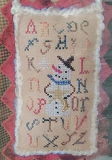 Homespun Elegance Counted Cross Stitch SAMPLER SNOWMAN w/Wool & Brass Skate