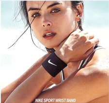 Nike Swoosh Wristbands Sweatban GYM Stretch Run Training Tennis Black - One Size
