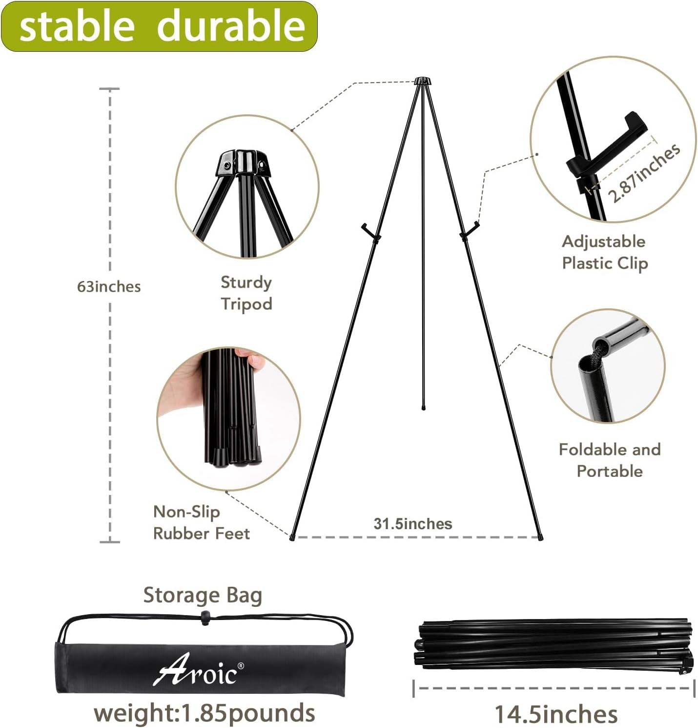 AROIC 63" Easel Stand for Display, 3 Pack Portable Foldable Metal black 