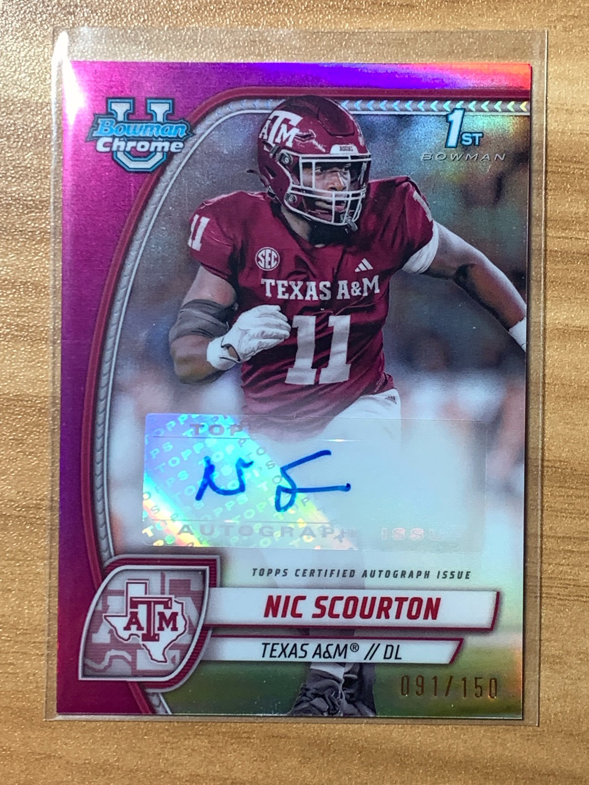 Nic Scourton 2024 Bowman Chrome University Fuchsia Auto /150 Bowman 1st