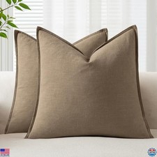 22x22 Inch Decorative Linen Throw Pillow Covers, Boho Farmhouse, Set of 2