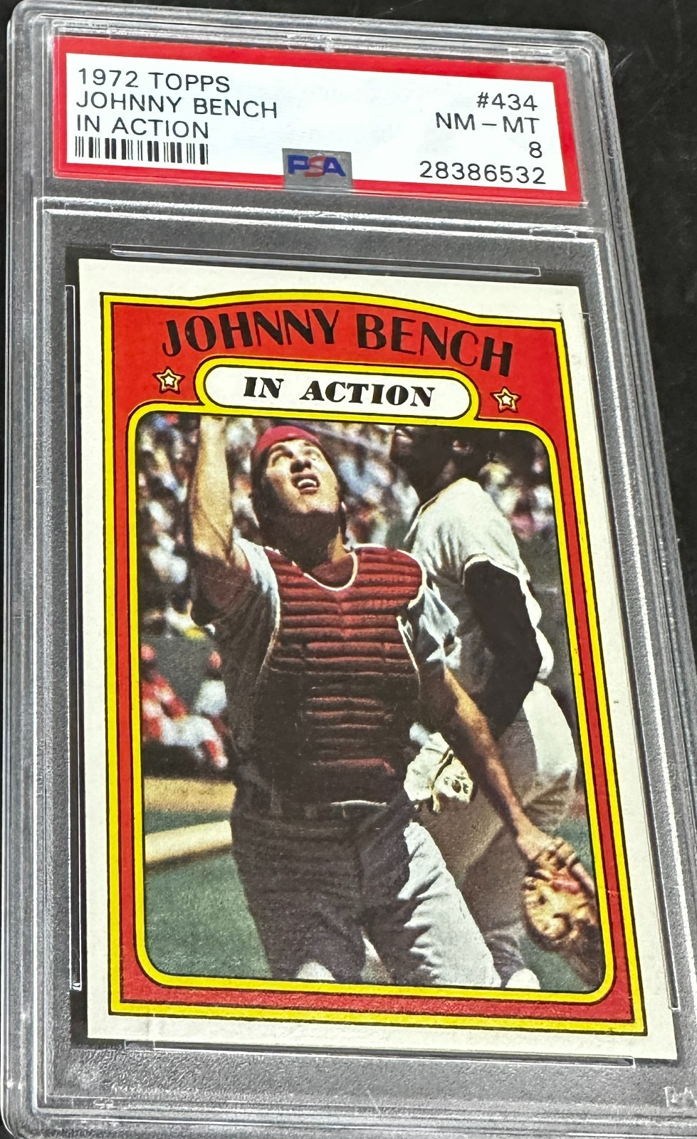 1972 TOPPS #434 Johnny Bench In Action PSA 8 Nr Mt/Mint Great Centering!