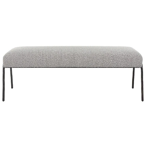 Uttermost Jacobsen Contemporary Fabric and Iron Bench in Warm Gray/Aged Black - Picture 3 of 8