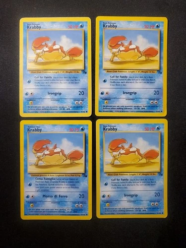 4x KRABBY 51/62 Common Fossil Pokemon UNLIMITED MP Playset See Pics'