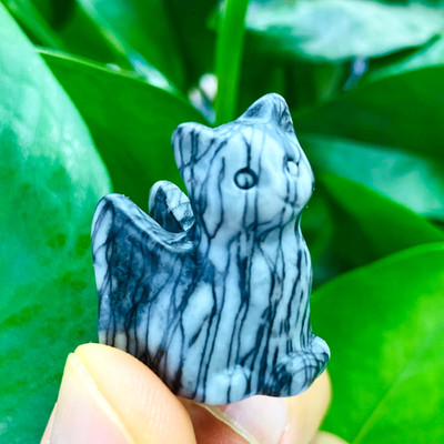 TOP 1''+ Natural webstone Quartz Hand Carved flying Cat Crystal Healing 1PC