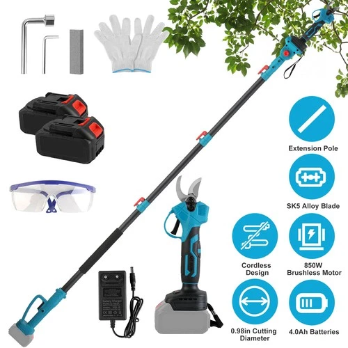 2-in-1 Electric Pole Pruning Shears Cordless Pruner Reach Cutting with 2 Battery