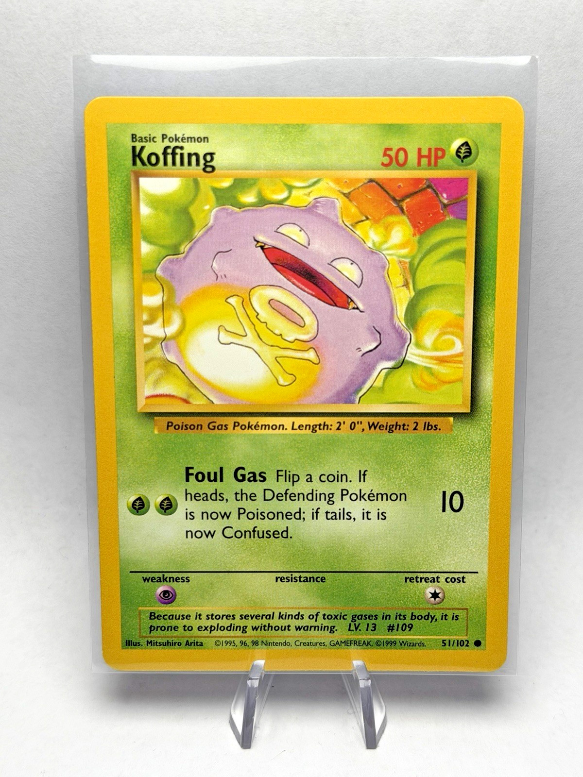 Vintage 1999 Shadowless KOFFING No. 51/102 Original POKEMON Card (Base Set) NM