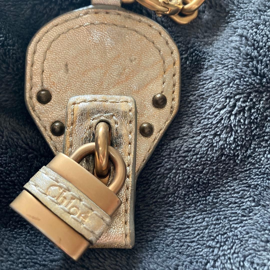 Chloé Champagne Gold Leather Chain Keychain Lock Bag Charm Authentic Women's image 10