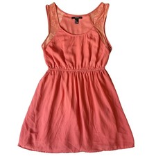 Forever 21 Women Dress S Coral Fit & Flare Chiffon Lace Sleeveless