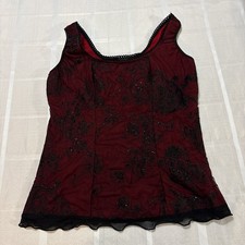 VTG Cocomo 90s Y2K Red Lace Embellished Floral Fitted Camisole Tank L/XL