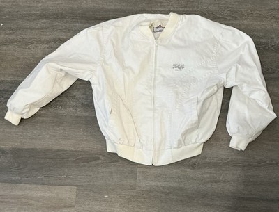Perry Ellis White Bomber Jacket Ful Zip Size Large Men's