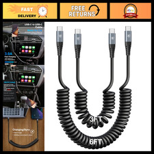USB C to USB C Cable 3FT 6FT - 2 Pack Coiled Fast Charger for Car Home