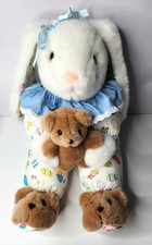 Plush Creations Inc Vintage 1993 White Easter Bunny with Plush Bear/Slippers