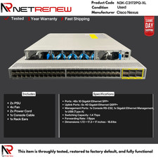 Nexus Cisco N3K-C3172PQ-XL 48 SFP and 6 QSFP Ports Switch