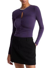 NEW Womens Size M Michael Kors Crewneck with Chain Keyhole Top Dark Iris 98
