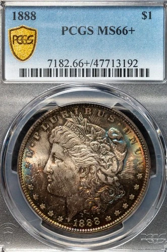 1888 $1 Morgan Dollar PCGS MS66+ - Stunning Rainbow Toning Both Sides