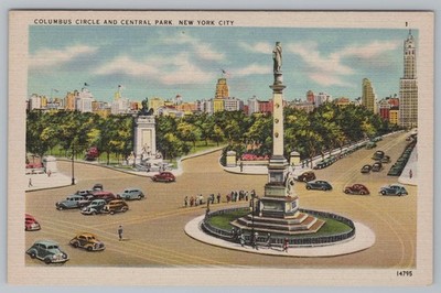 Postcard Columbus Circle New York NY Monument Park UNP Linen