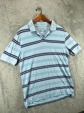 Saddlebred Mens Large Blue Polo Shirt Short Sleeve Striped Woven Pullover Cotton