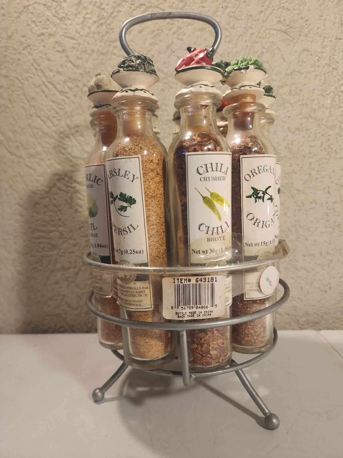 Vtg Au Printemps Gourmet Carousel Spice Rack Metal Glass 9 Bottles Sculpted Lids