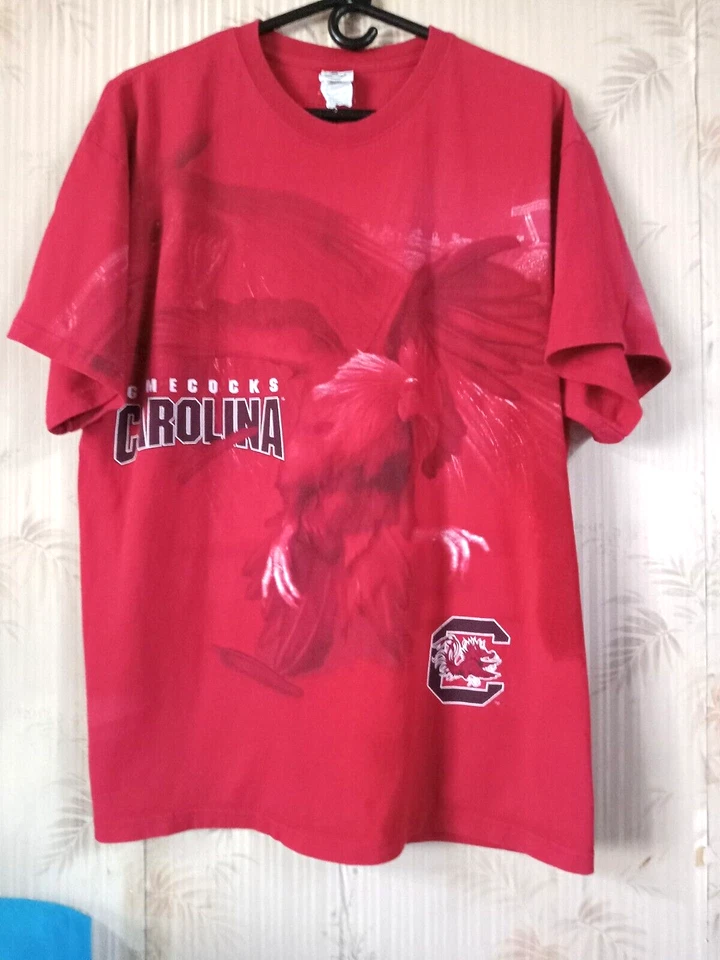 Vintage Rare Gamecocks T Shirt 90's South Carolina All Over Cock Print SZ XL - Image 2 of 4