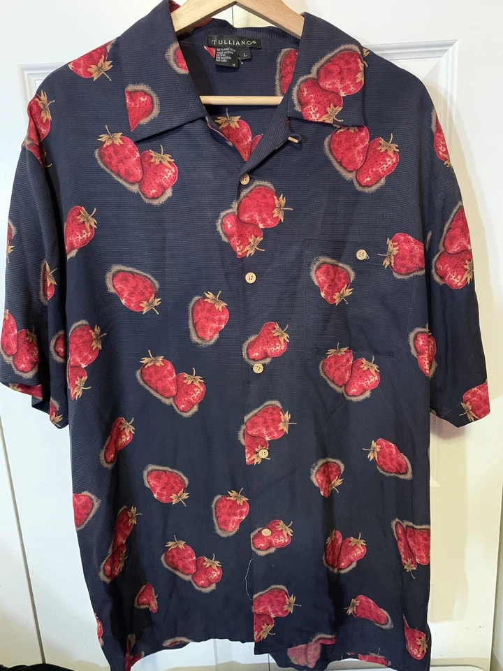 Vintage Tulliano Mens Sz XL Silk Shirt Strawberries - Image 3 of 4