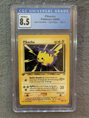 2000 Pokemon 1st Edition Pikachu 70/111 Neo Genesis CGC 8.5 (PSA BGS) NM/MINT+