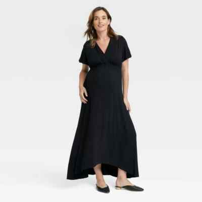 Flutter Short Sleeve Knit Maternity Dress - Isabel Maternity by Ingrid & Isabel Black XS