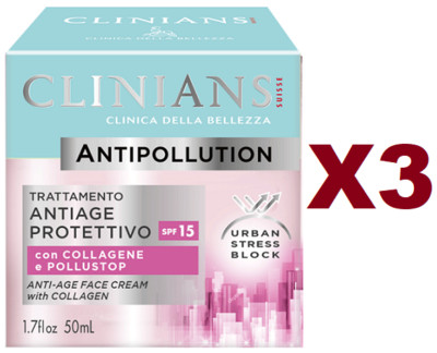 3 STÜCK CLINIANS ANTIPOLLUTION CREME ANTIAGE BEHANDLUNG SCHUTZ 50ML