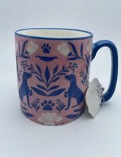 10 Strawberry Street Bella Mug Dog Floral Pink Blue 16 Oz Animal Lovers Cup B15