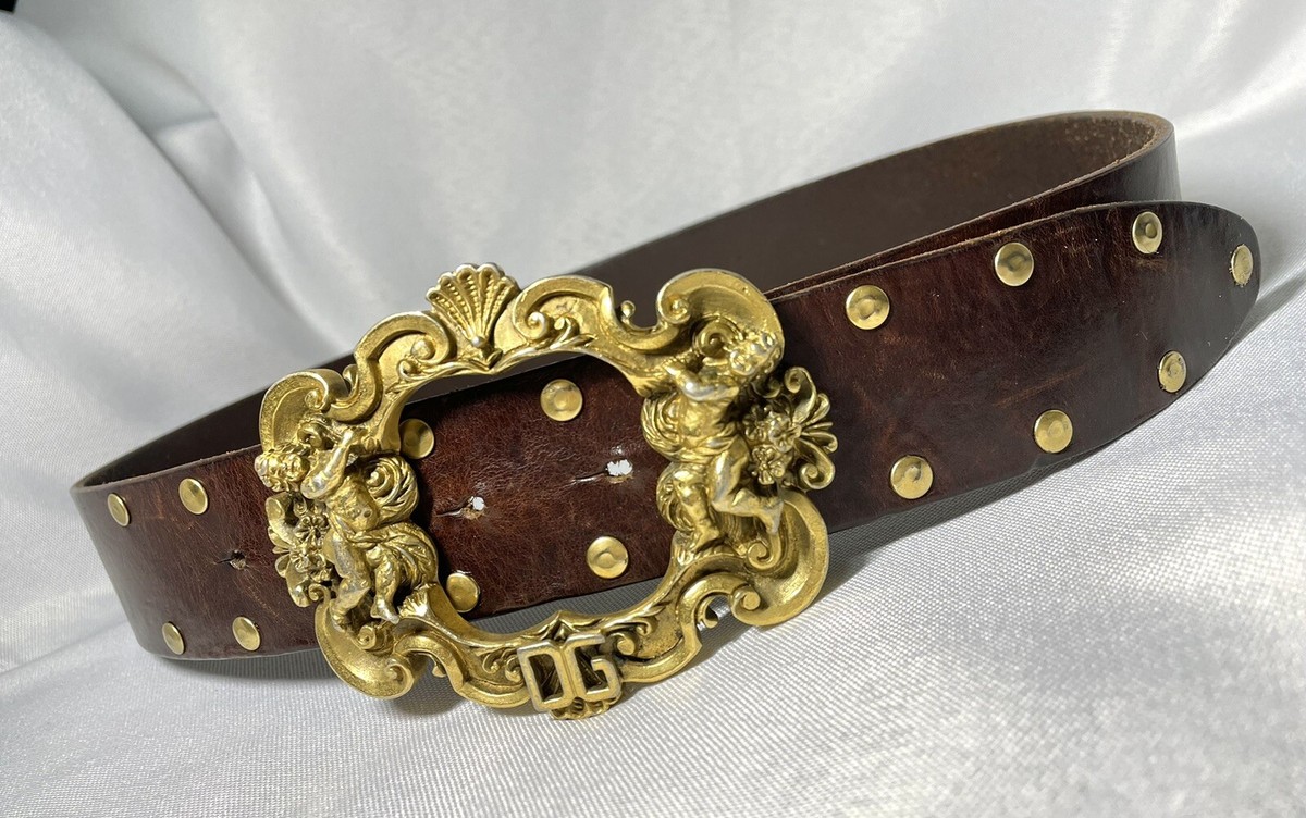 Auth [Limited] Dolce & Gabbana Angel x DG Buckle Leather Belt  
