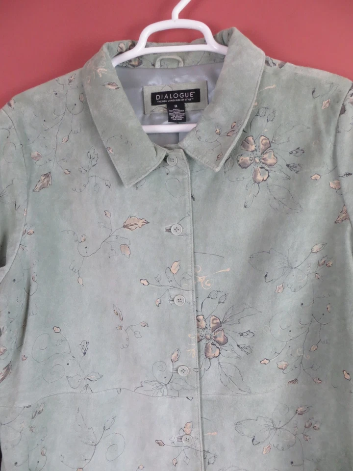 LTR0658-  DIALOGUE Women's Leather Coat Jacket Soft Sage Multi Floral Size 1X - Image 4 of 4