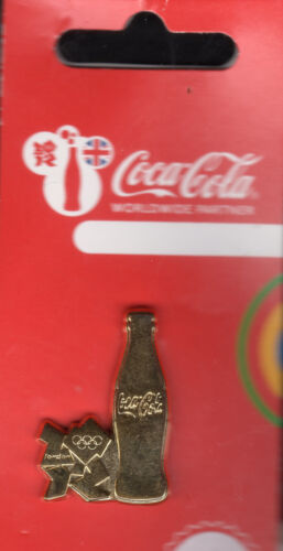 LONDON 2012 OLYMPIC GAMES. SPONSOR PIN COCA COLA. GOLDEN BOTTLE.ON ORIGINAL CARD - Picture 1 of 1