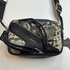Tahari Black & Gray Snakeskin Print “icon” Crossbody Bag W/ Nylon Strap, Nwt!!