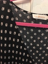 New Tory Burch Fish Print Black V Neck Dress S. C