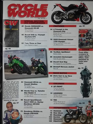 2009 JULY CYCLE WORLD MAGAZINE TRIUMPH DUCATI HARLEY HONDA KAWSAKI