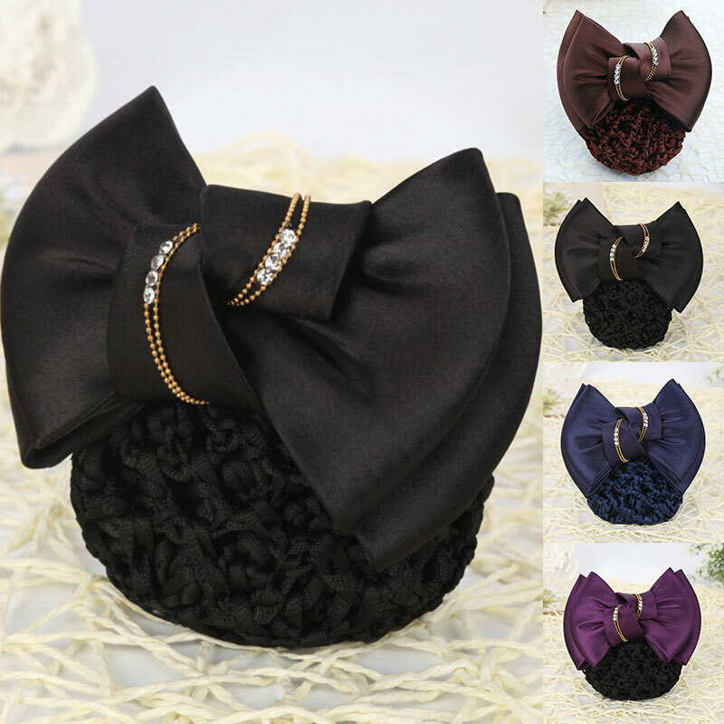 Elegant Crystal Crochet Bun Net with Bow and Flower Hair Clips