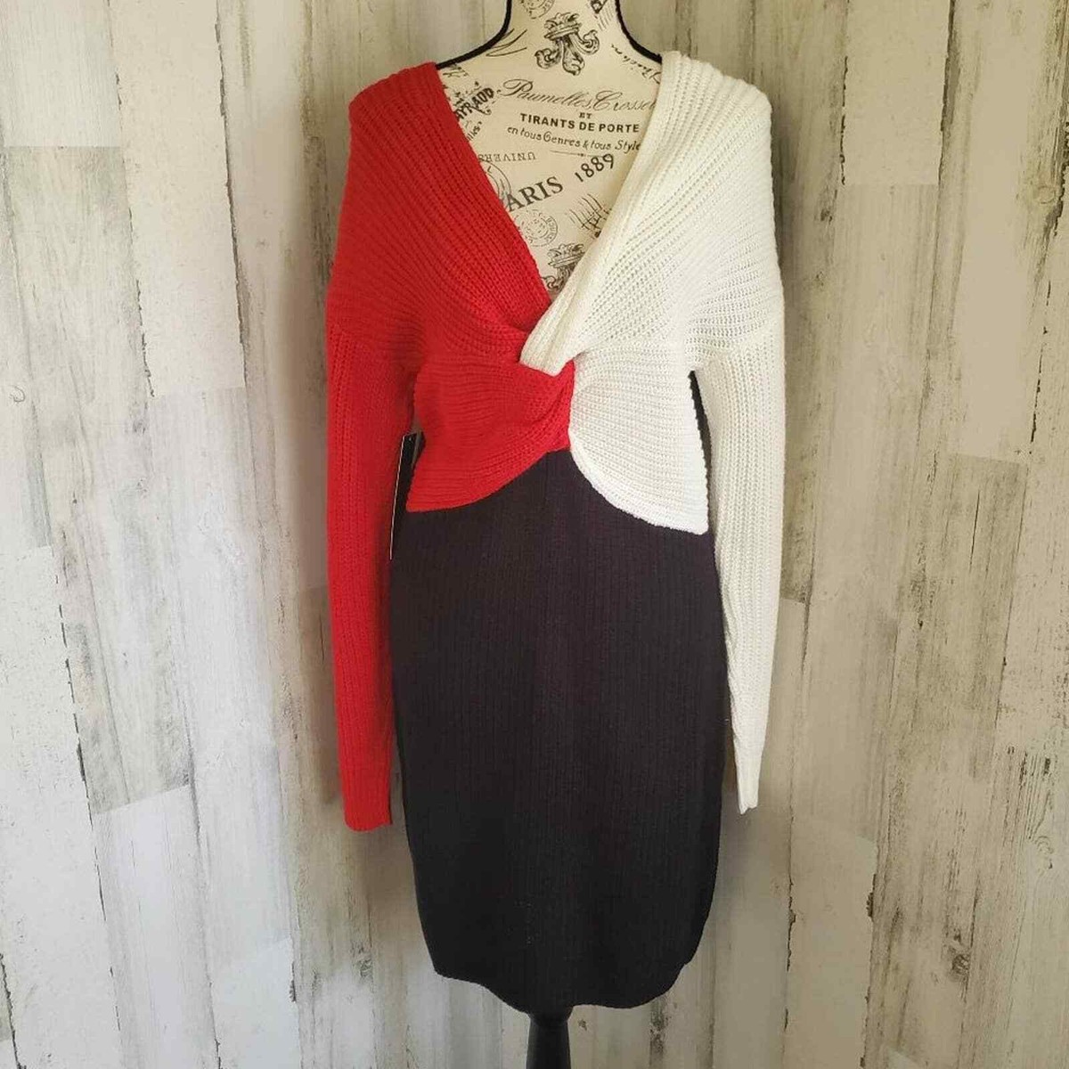colour block sweater dress Can't Me Color Block Knit Sweater Dress with Denim Sleeves Elevate your wardrobe with our Color Block Knit Sweater Dress Cable-Knit Round Neck Color Block