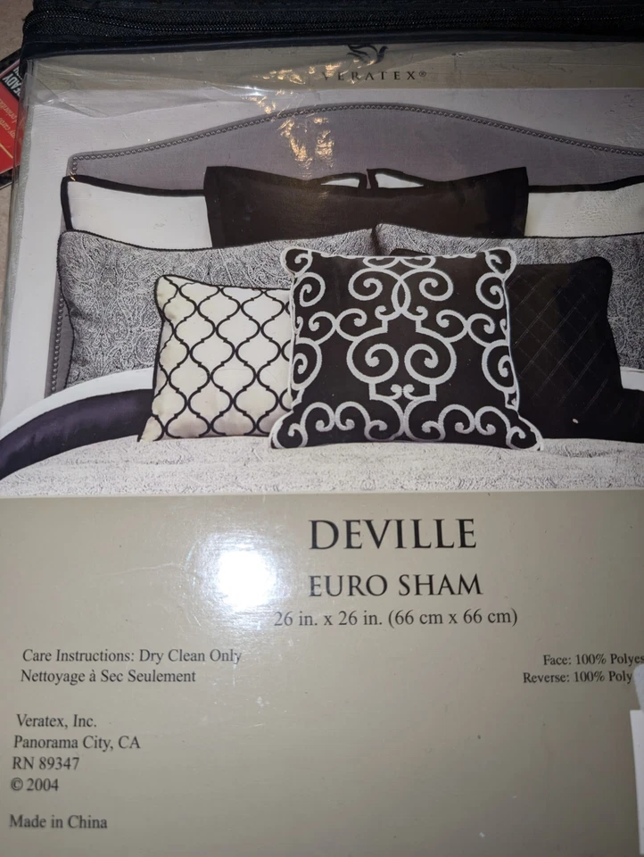 Veratex DEVILLE Almohada Europea Reversible Falsa X2 Paquetes Blanco/Negro NUEVO 26"  Foto 3 de 4