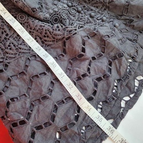 New THE KOOPLES Womens Size 4 Black Mini Dress Sharp Lace Button Cotton Eyelet - Picture 11 of 12