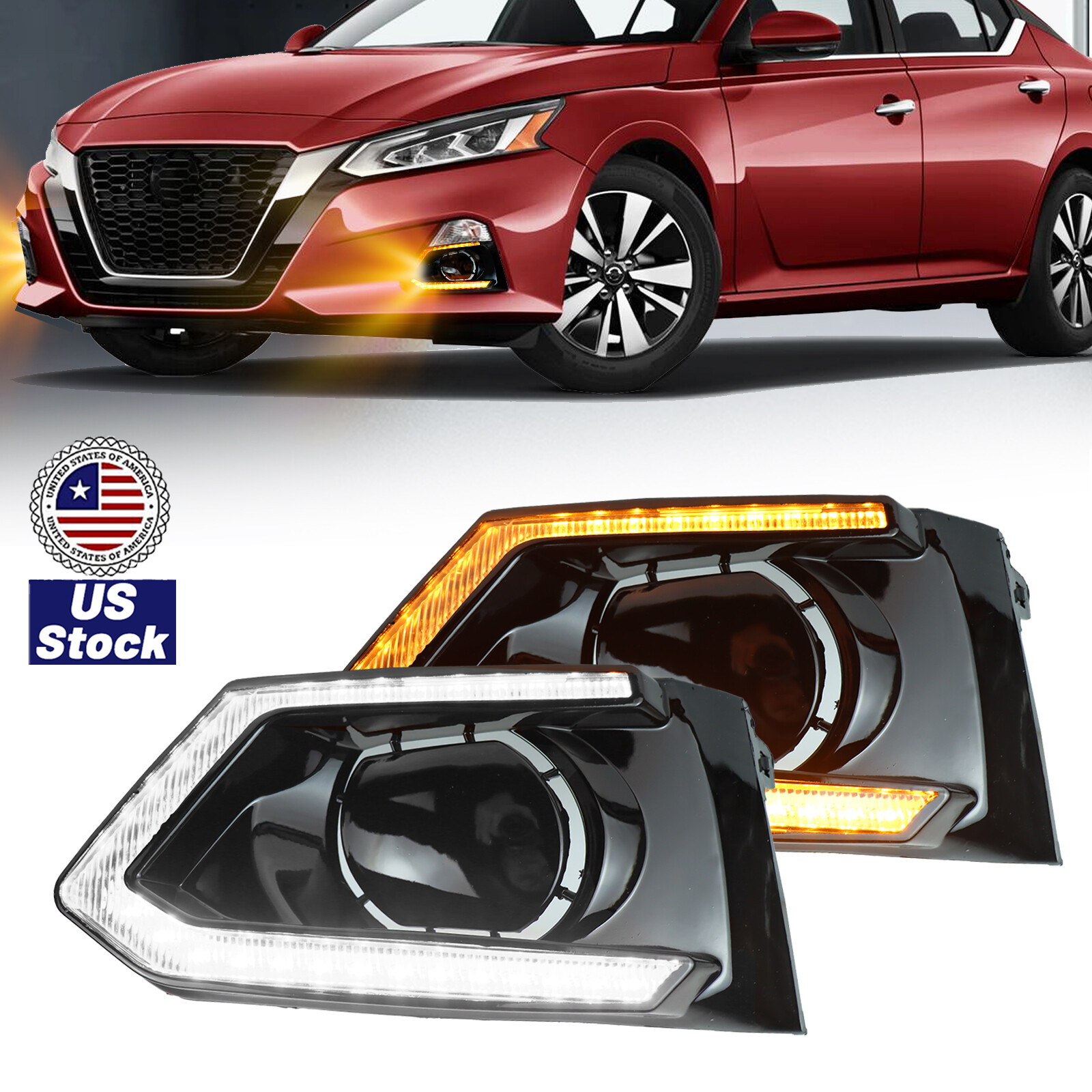 LED Daytime Running Light Fog Bezel Turn Signal DRL For Nissan Altima 2019-2022
