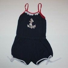 Funkyberry Girl's Navy Blue with Sequin Anchor Romper One Piece in size 4-5