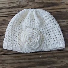 Payless Shoe Girls Crochet Winter Beanie Flower Accent Ivory One Size