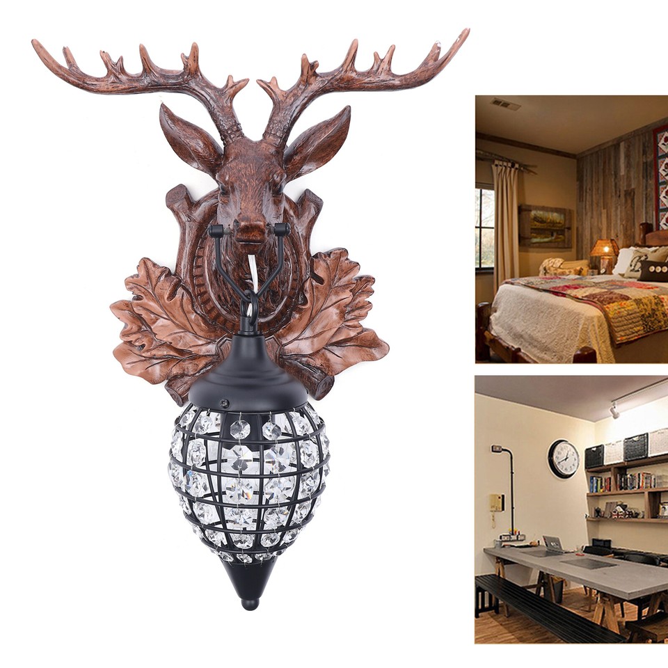 Retro Antler Wall Lamp European Style Deer Head Crystal Wall Sconce